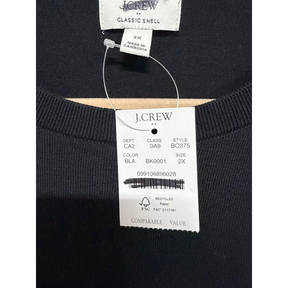 J.Crew Classic Sweater Shell Tank Top Black 2X NWT 100% Cotton BO375 Sleeveless